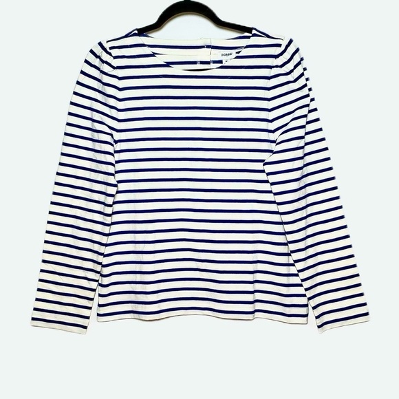 NWT J. Crew Factory Puff-Sleeve Button-Back Top with Navy & White Stripes, M - Picture 2 of 15